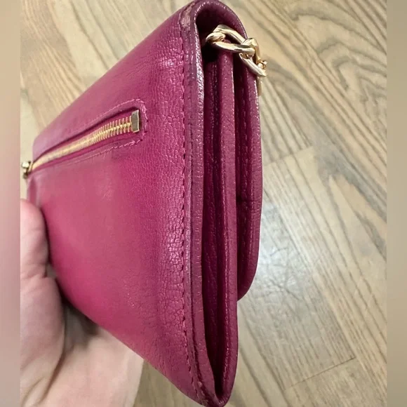 Miu Miu Magenta Leather Bi-Fold Wallet with Chain and COA - Picture 4 of 12
